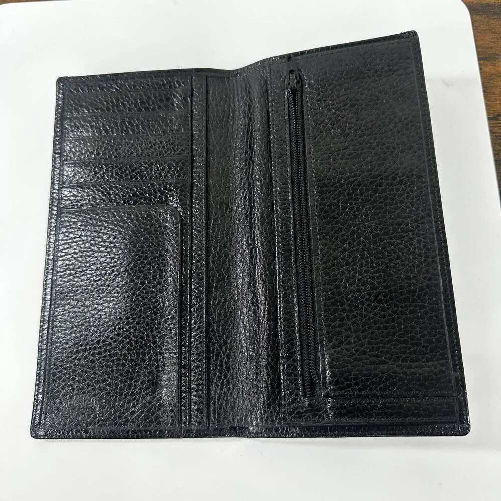 Gianni Versace Long Wallet Mens Vertical Black Leather Medusa Logo Bifold Italy